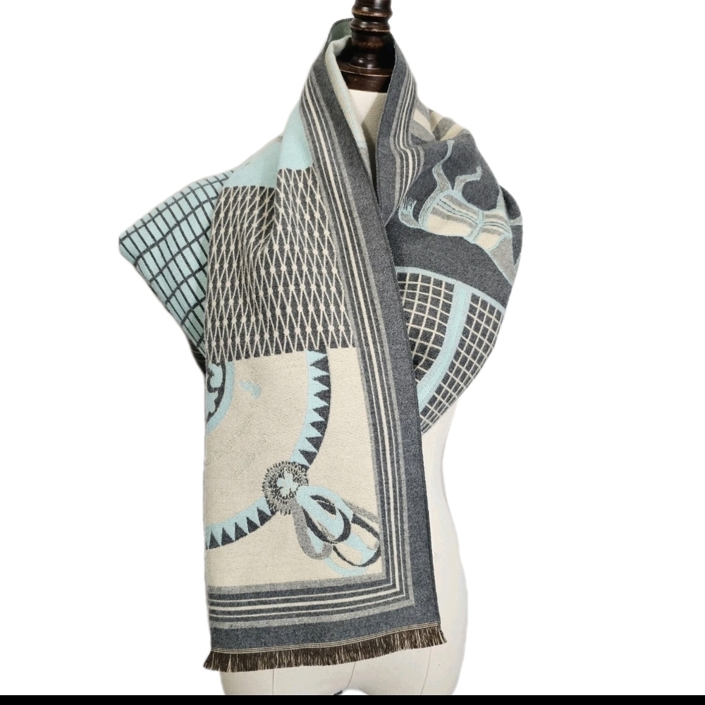 Blue Green Teal Equestrian Horse Soft Thick Shawl Scarf  Wrap